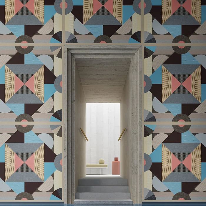 rivestimento spa in gres porcellanato effetto cementina pop art, formato 120x120 cm, colore azzurro, rosa, grigio e giallo, One Decoro 06 di 41zero42
