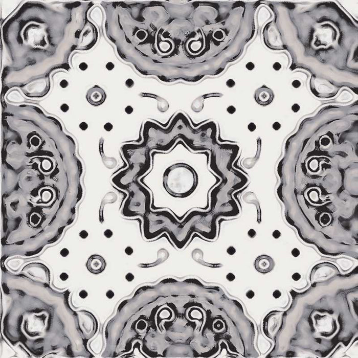 Dettaglio piastrella stile maiolica vietrese, collezione Maioliche di ceramiche Valsecchia colore mix black & white 15x15 