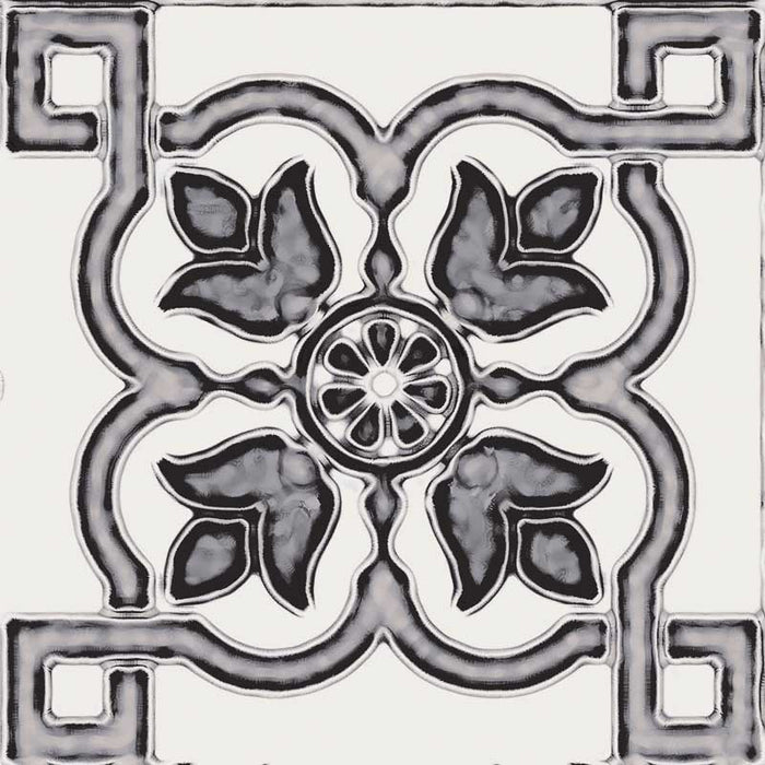 Dettaglio piastrella stile maiolica vietrese, collezione Maioliche di ceramiche Valsecchia colore mix black & white 15x15 