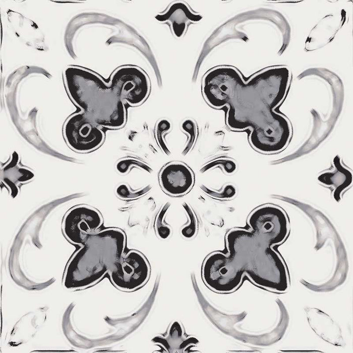 Dettaglio piastrella stile maiolica vietrese, collezione Maioliche di ceramiche Valsecchia colore mix black & white 15x15 