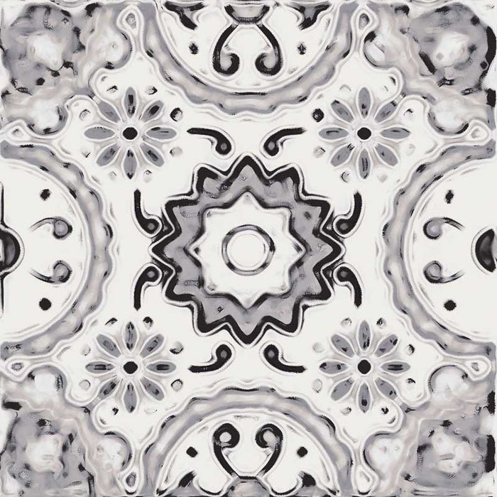 Dettaglio piastrella stile maiolica vietrese, collezione Maioliche di ceramiche Valsecchia colore mix black & white 15x15 