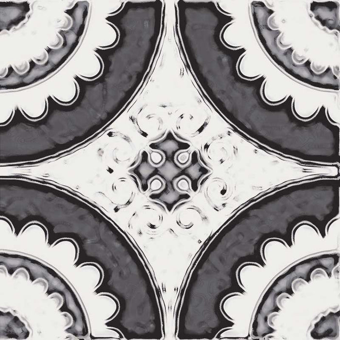 Dettaglio piastrella stile maiolica vietrese, collezione Maioliche di ceramiche Valsecchia colore mix black & white 15x15 