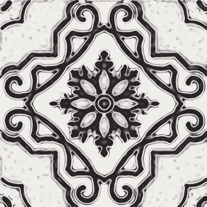 Dettaglio piastrella stile maiolica vietrese, collezione Maioliche di ceramiche Valsecchia colore mix black & white 15x15 