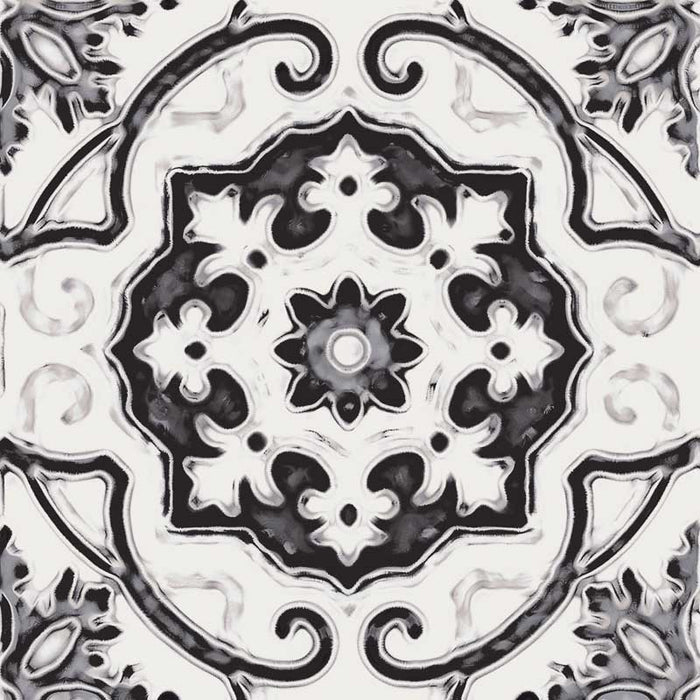 Dettaglio piastrella stile maiolica vietrese, collezione Maioliche di ceramiche Valsecchia colore mix black & white 15x15 
