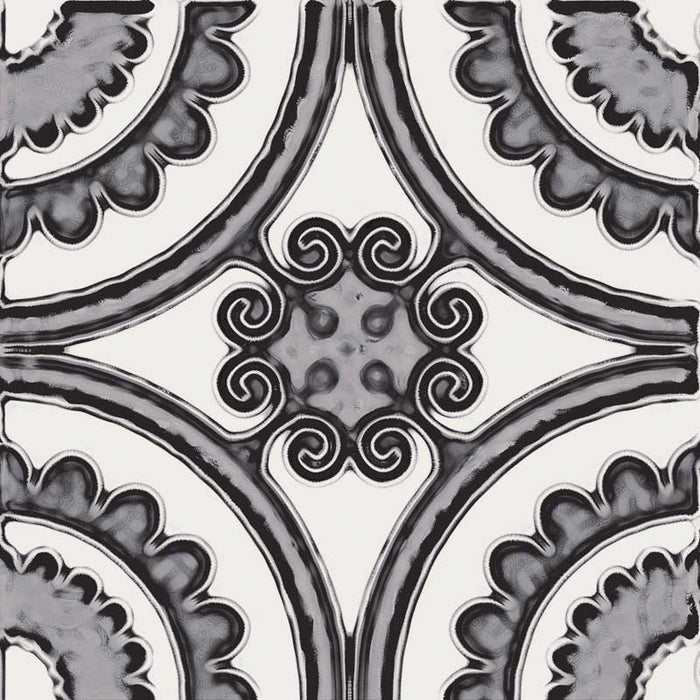 Dettaglio piastrella stile maiolica vietrese, collezione Maioliche di ceramiche Valsecchia colore mix black & white 15x15 