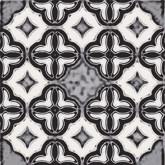 Dettaglio piastrella stile maiolica vietrese, collezione Maioliche di ceramiche Valsecchia colore mix black & white 15x15 