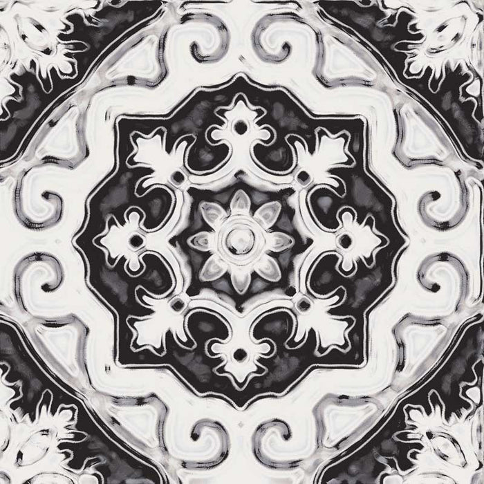 Dettaglio piastrella stile maiolica vietrese, collezione Maioliche di ceramiche Valsecchia colore mix black & white 15x15 
