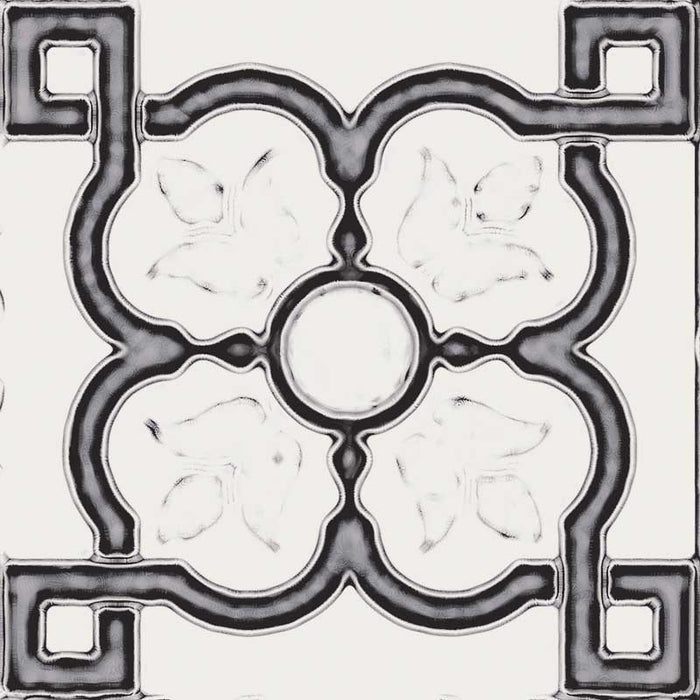 Dettaglio piastrella stile maiolica vietrese, collezione Maioliche di ceramiche Valsecchia colore mix black & white 15x15 