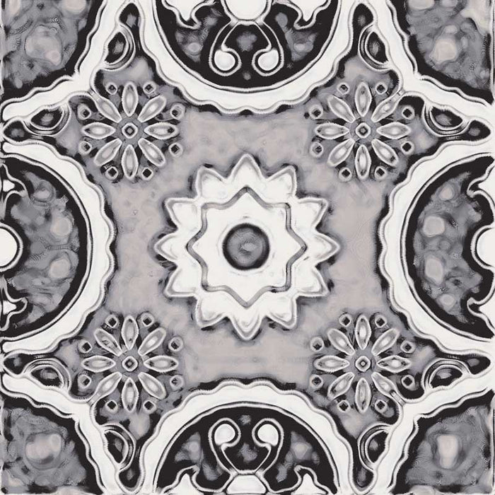 Dettaglio piastrella stile maiolica vietrese, collezione Maioliche di ceramiche Valsecchia colore mix black & white 15x15 