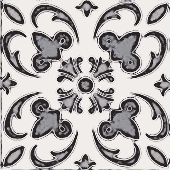 Dettaglio piastrella stile maiolica vietrese, collezione Maioliche di ceramiche Valsecchia colore mix black & white 15x15 