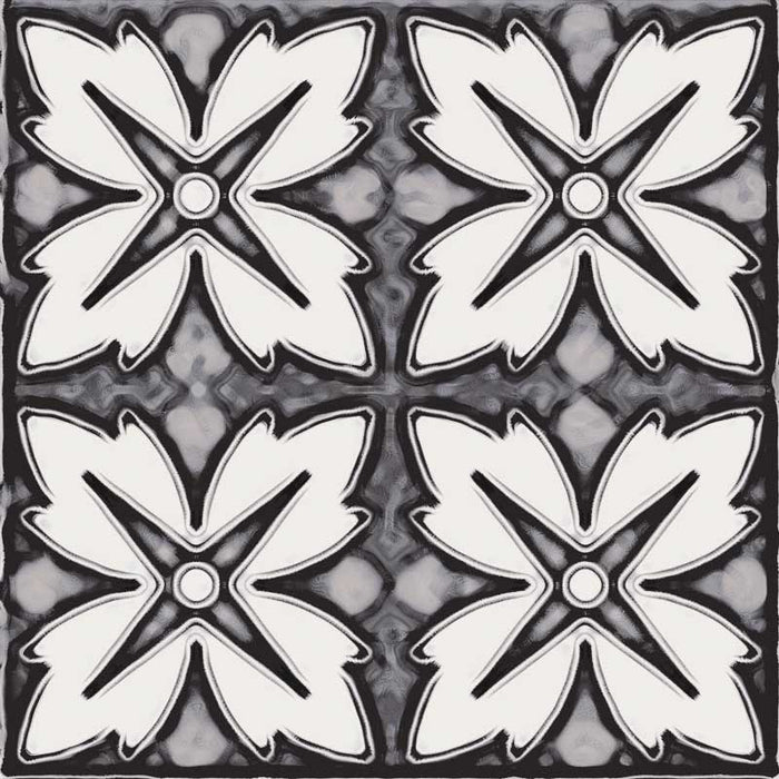 Dettaglio piastrella stile maiolica vietrese, collezione Maioliche di ceramiche Valsecchia colore mix black & white 15x15 