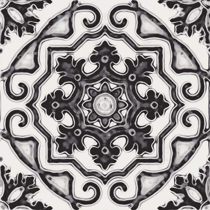 Dettaglio piastrella stile maiolica vietrese, collezione Maioliche di ceramiche Valsecchia colore mix black & white 15x15 