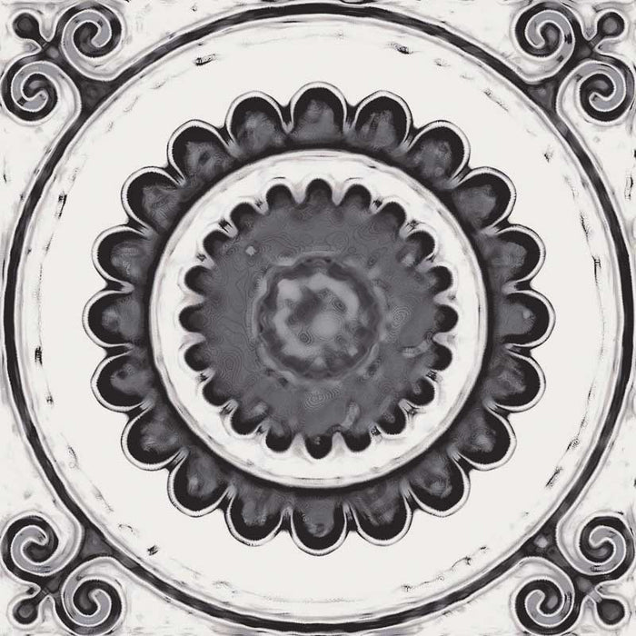 Dettaglio piastrella stile maiolica vietrese, collezione Maioliche di ceramiche Valsecchia colore mix black & white 15x15 