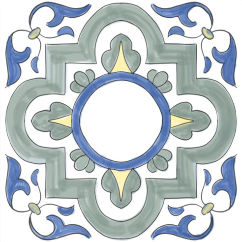 Dettaglio piastrella per pavimento e rivestimento in gres porcellanato effetto cementina vietrese. Collezione Amalfi di Ceramica Valsecchia, formato 15x15, Mix Mare