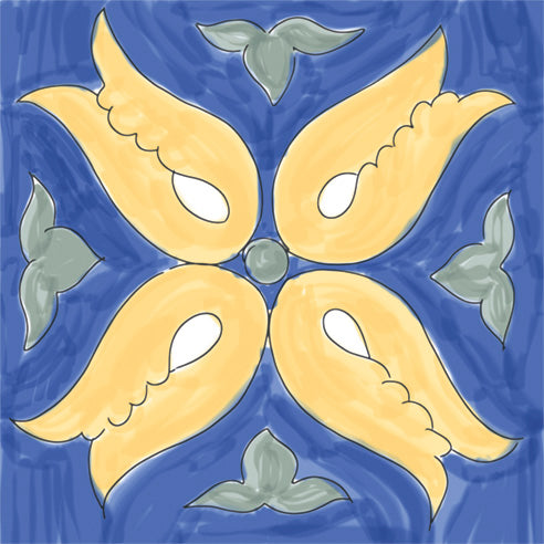 Dettaglio piastrella per pavimento e rivestimento in gres porcellanato effetto cementina vietrese. Collezione Amalfi di Ceramica Valsecchia, formato 15x15, Mix Mare