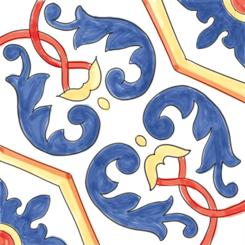 Dettaglio piastrella per pavimento e rivestimento in gres porcellanato effetto cementina vietrese. Collezione Amalfi di Ceramica Valsecchia, formato 15x15, Mix Mare