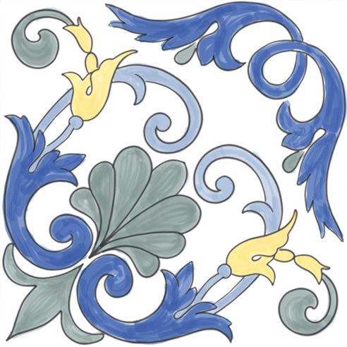 Dettaglio piastrella per pavimento e rivestimento in gres porcellanato effetto cementina vietrese. Collezione Amalfi di Ceramica Valsecchia, formato 15x15, Mix Mare