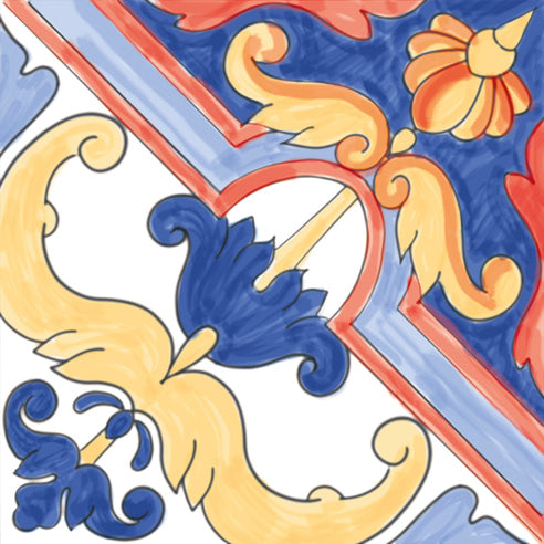 Dettaglio piastrella per pavimento e rivestimento in gres porcellanato effetto cementina vietrese. Collezione Amalfi di Ceramica Valsecchia, formato 15x15, Mix Mare