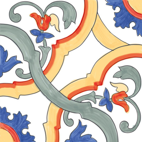 Dettaglio piastrella per pavimento e rivestimento in gres porcellanato effetto cementina vietrese. Collezione Amalfi di Ceramica Valsecchia, formato 15x15, Mix Mare