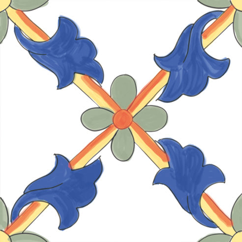 Dettaglio piastrella per pavimento e rivestimento in gres porcellanato effetto cementina vietrese. Collezione Amalfi di Ceramica Valsecchia, formato 15x15, Mix Mare