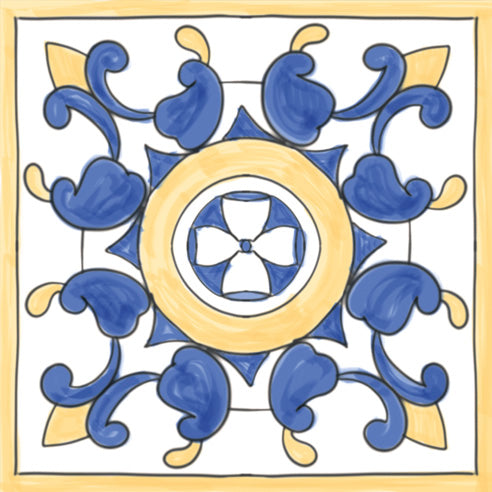 Dettaglio piastrella per pavimento e rivestimento in gres porcellanato effetto cementina vietrese. Collezione Amalfi di Ceramica Valsecchia, formato 15x15, Mix Mare