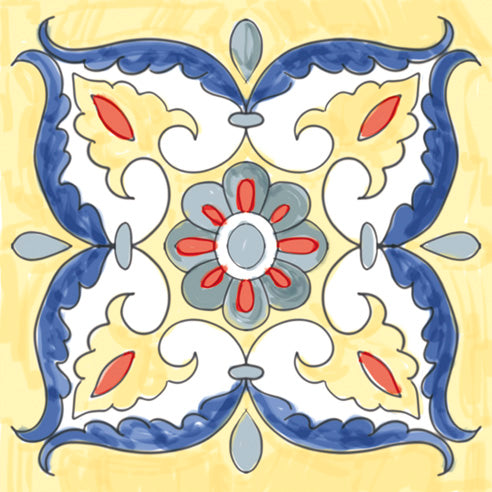 Dettaglio piastrella per pavimento e rivestimento in gres porcellanato effetto cementina vietrese. Collezione Amalfi di Ceramica Valsecchia, formato 15x15, Mix Mare