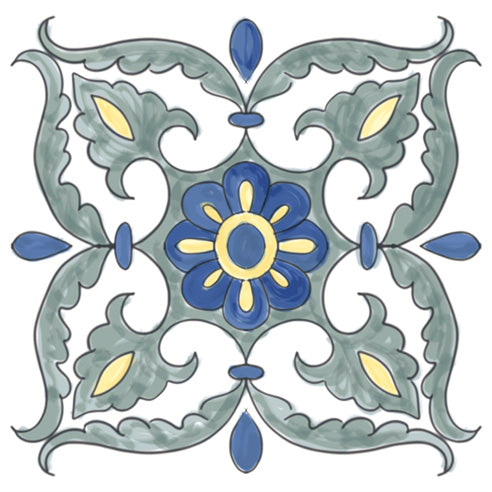 Dettaglio piastrella per pavimento e rivestimento in gres porcellanato effetto cementina vietrese. Collezione Amalfi di Ceramica Valsecchia, formato 15x15, Mix Mare