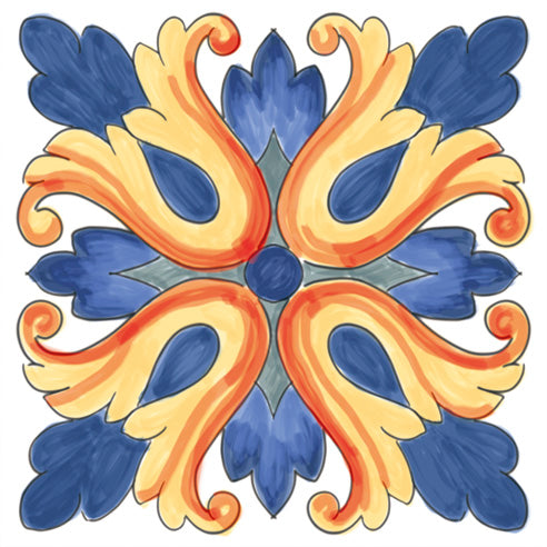 Dettaglio piastrella per pavimento e rivestimento in gres porcellanato effetto cementina vietrese. Collezione Amalfi di Ceramica Valsecchia, formato 15x15, Mix Mare