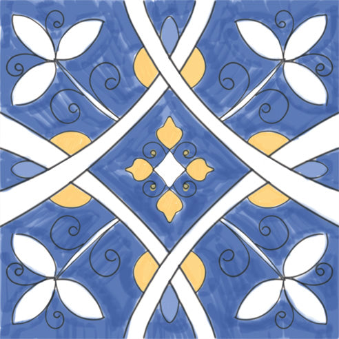 Dettaglio piastrella per pavimento e rivestimento in gres porcellanato effetto cementina vietrese. Collezione Amalfi di Ceramica Valsecchia, formato 15x15, Mix Mare