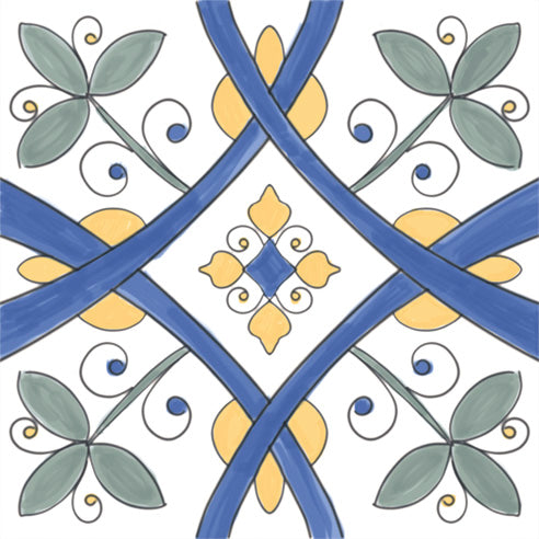 Dettaglio piastrella per pavimento e rivestimento in gres porcellanato effetto cementina vietrese. Collezione Amalfi di Ceramica Valsecchia, formato 15x15, Mix Mare