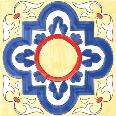 Dettaglio piastrella per pavimento e rivestimento in gres porcellanato effetto cementina vietrese. Collezione Amalfi di Ceramica Valsecchia, formato 15x15, Mix Mare