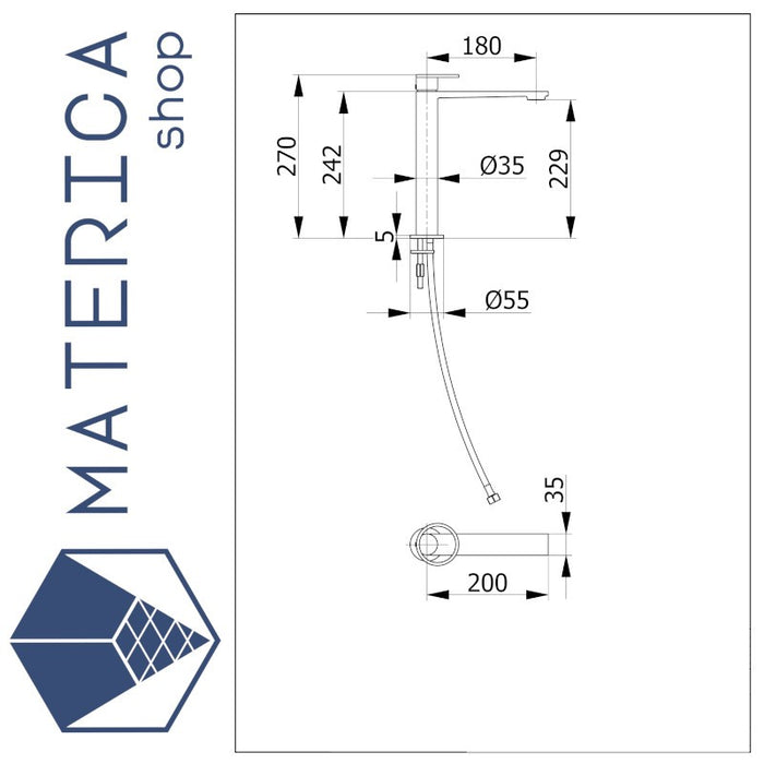 Skat - Miscelatore per lavabo a Canna Alta con scarico click clack