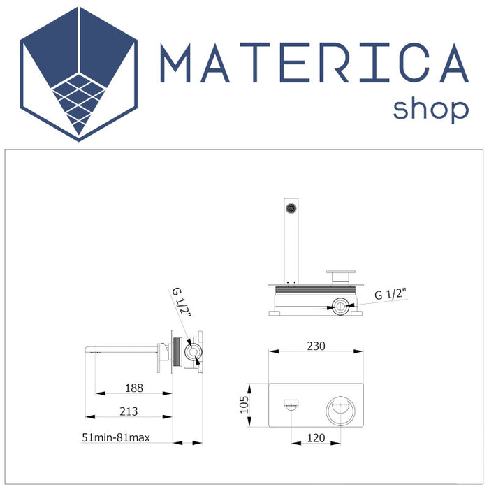 scheda tecnica miscelatore per lavabo da incasso della serie Skat di Demm rubinetterie