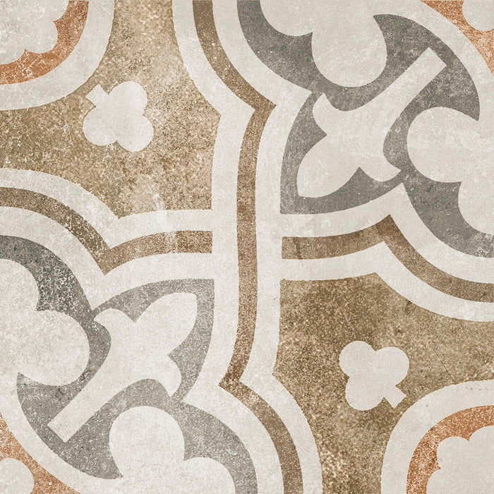 Dettaglio piastrella per pavimento e rivestimento in gres porcellanato effetto cementina dai colori vintage opaca. Collezione Cementine di Ceramica Valsecchia, formato 20x20, Mix Color
