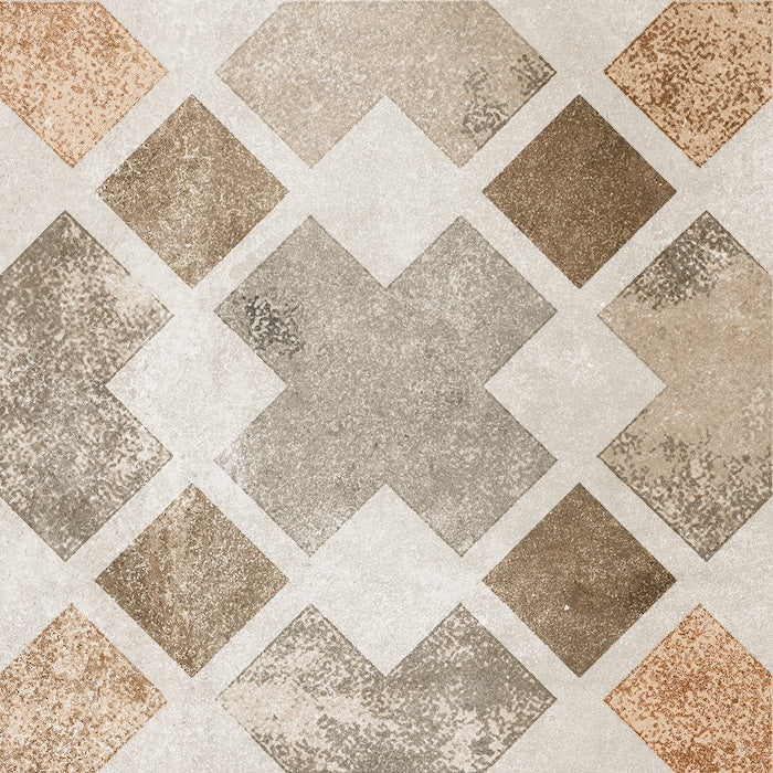 Dettaglio piastrella per pavimento e rivestimento in gres porcellanato effetto cementina dai colori vintage opaca. Collezione Cementine di Ceramica Valsecchia, formato 20x20, Mix Color