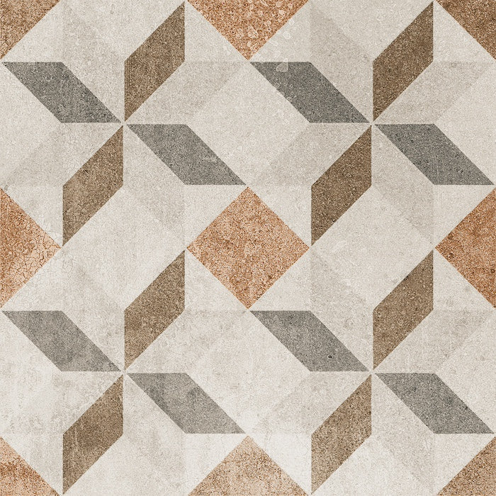 Dettaglio piastrella per pavimento e rivestimento in gres porcellanato effetto cementina dai colori vintage opaca. Collezione Cementine di Ceramica Valsecchia, formato 20x20, Mix Color
