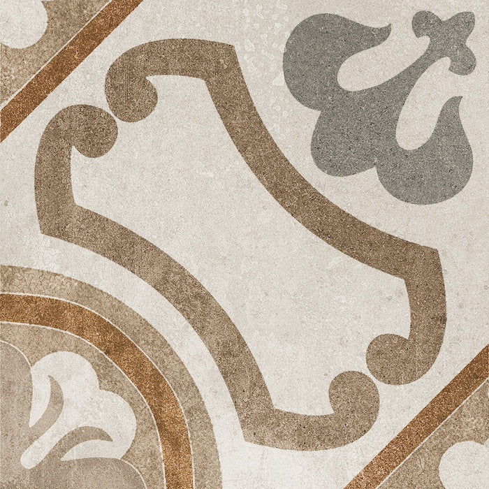 Dettaglio piastrella per pavimento e rivestimento in gres porcellanato effetto cementina dai colori vintage opaca. Collezione Cementine di Ceramica Valsecchia, formato 20x20, Mix Color
