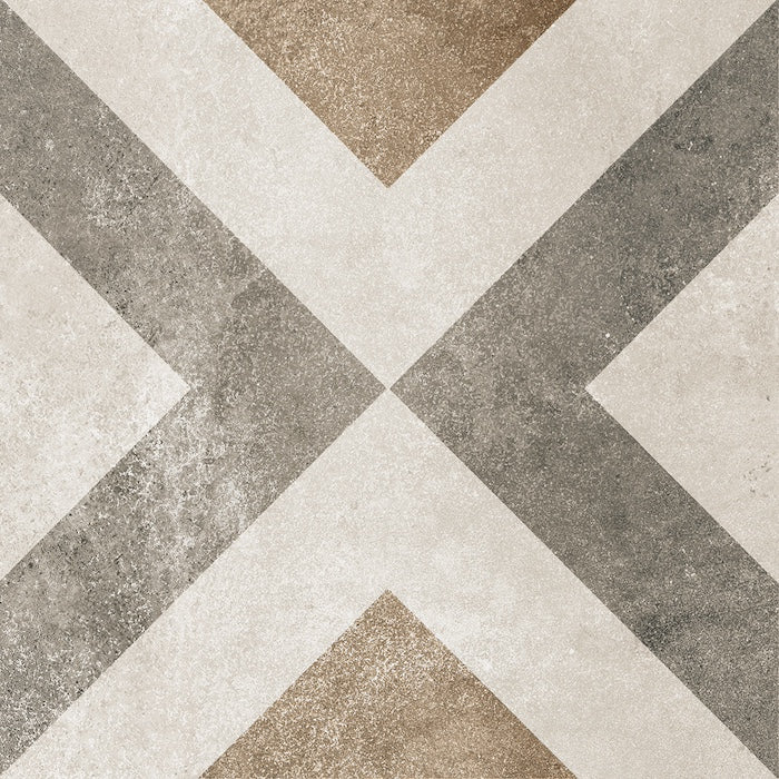 Dettaglio piastrella per pavimento e rivestimento in gres porcellanato effetto cementina dai colori vintage opaca. Collezione Cementine di Ceramica Valsecchia, formato 20x20, Mix Color
