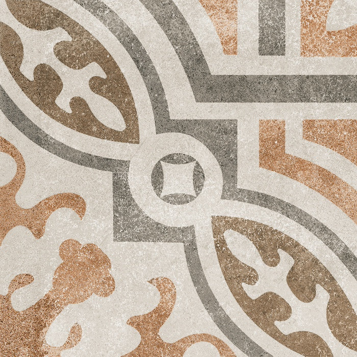 Dettaglio piastrella per pavimento e rivestimento in gres porcellanato effetto cementina dai colori vintage opaca. Collezione Cementine di Ceramica Valsecchia, formato 20x20, Mix Color