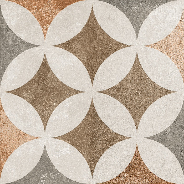 Dettaglio piastrella per pavimento e rivestimento in gres porcellanato effetto cementina dai colori vintage opaca. Collezione Cementine di Ceramica Valsecchia, formato 20x20, Mix Color