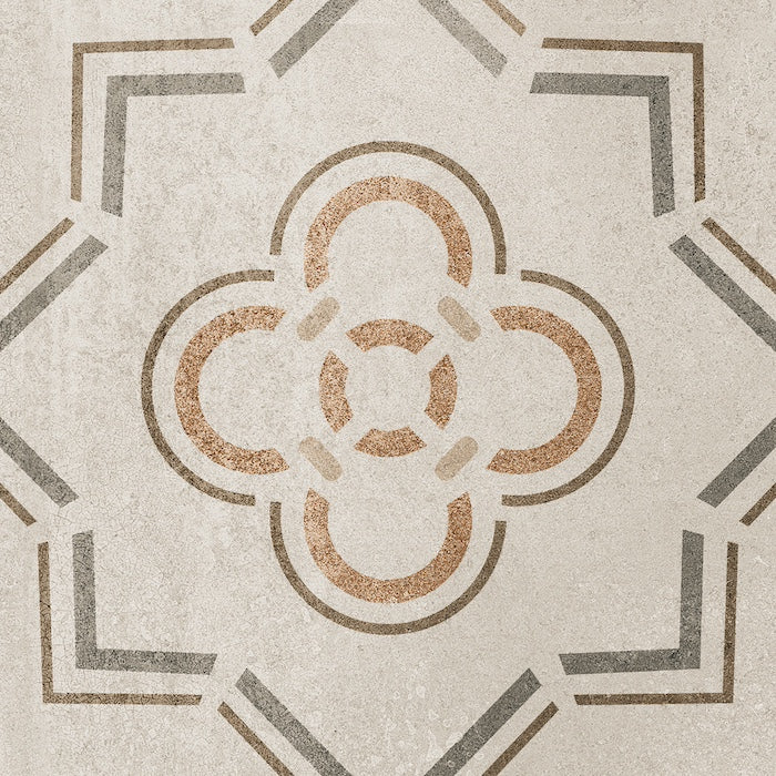 Dettaglio piastrella per pavimento e rivestimento in gres porcellanato effetto cementina dai colori vintage opaca. Collezione Cementine di Ceramica Valsecchia, formato 20x20, Mix Color