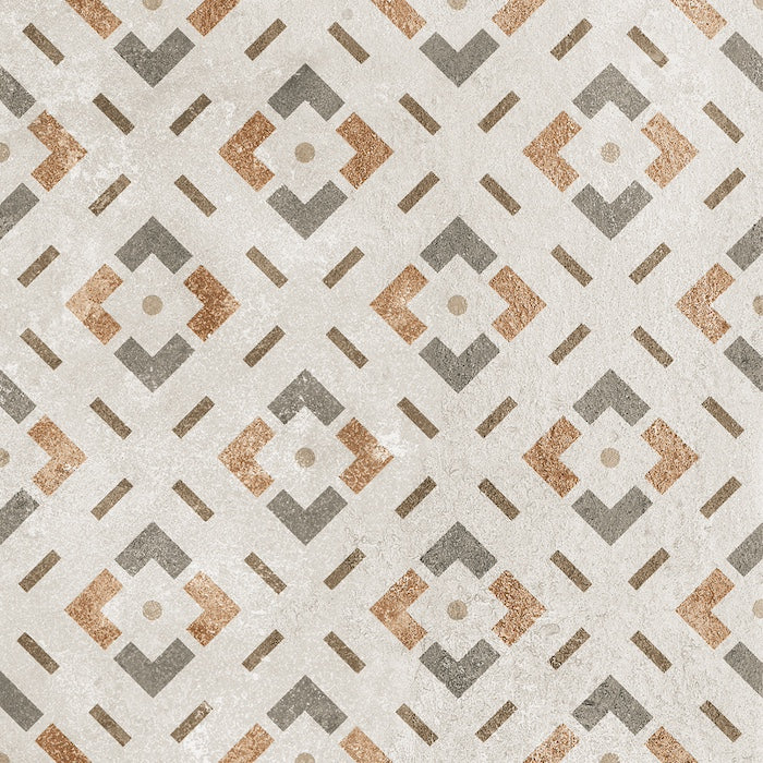 Dettaglio piastrella per pavimento e rivestimento in gres porcellanato effetto cementina dai colori vintage opaca. Collezione Cementine di Ceramica Valsecchia, formato 20x20, Mix Color