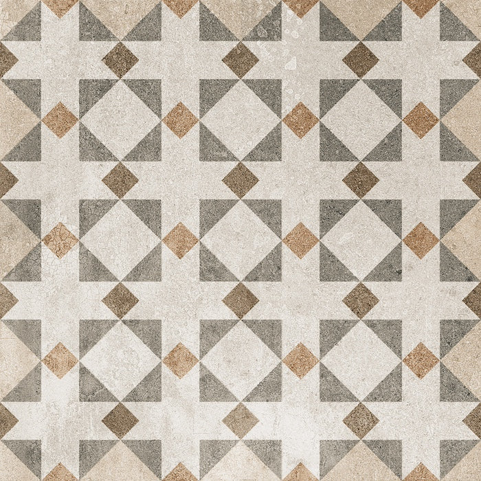 Dettaglio piastrella per pavimento e rivestimento in gres porcellanato effetto cementina dai colori vintage opaca. Collezione Cementine di Ceramica Valsecchia, formato 20x20, Mix Color