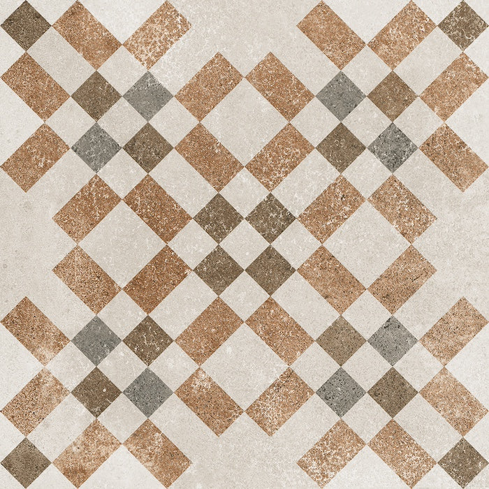 Dettaglio piastrella per pavimento e rivestimento in gres porcellanato effetto cementina dai colori vintage opaca. Collezione Cementine di Ceramica Valsecchia, formato 20x20, Mix Color