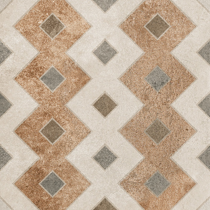 Dettaglio piastrella per pavimento e rivestimento in gres porcellanato effetto cementina dai colori vintage opaca. Collezione Cementine di Ceramica Valsecchia, formato 20x20, Mix Color