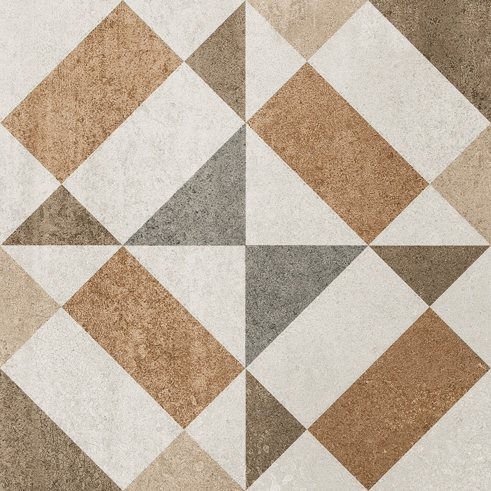 Dettaglio piastrella per pavimento e rivestimento in gres porcellanato effetto cementina dai colori vintage opaca. Collezione Cementine di Ceramica Valsecchia, formato 20x20, Mix Color