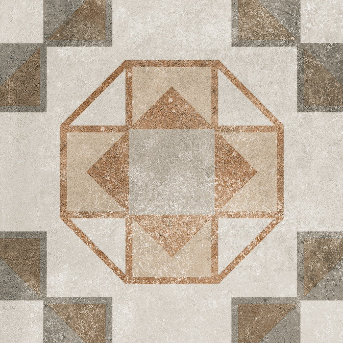 Dettaglio piastrella per pavimento e rivestimento in gres porcellanato effetto cementina dai colori vintage opaca. Collezione Cementine di Ceramica Valsecchia, formato 20x20, Mix Color