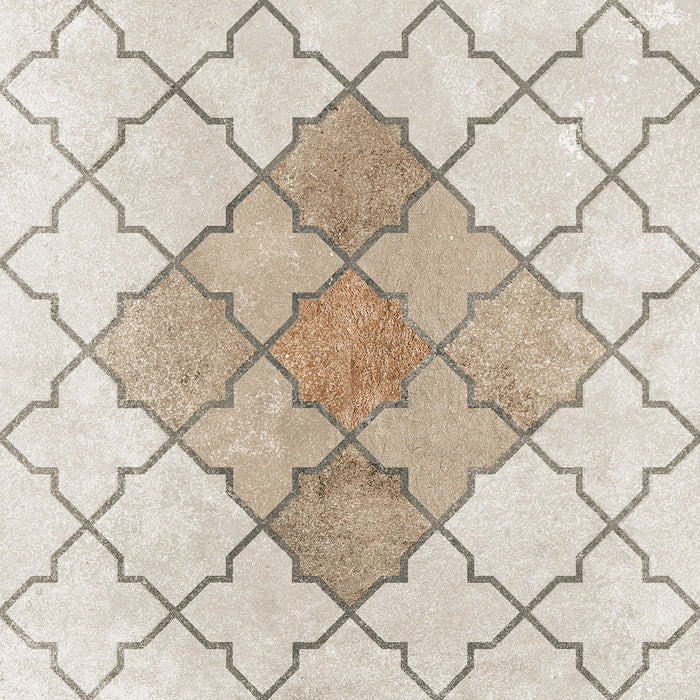 Dettaglio piastrella per pavimento e rivestimento in gres porcellanato effetto cementina dai colori vintage opaca. Collezione Cementine di Ceramica Valsecchia, formato 20x20, Mix Color