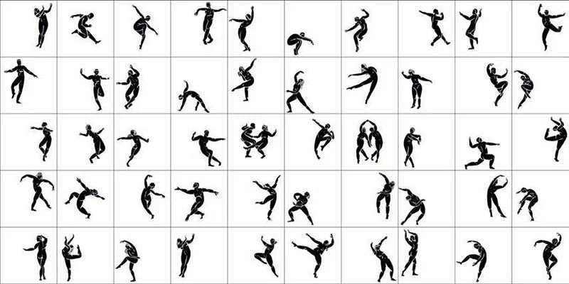 Piastrelle Lucide in gres decorate con silhouette danzanti nere, formato 10x10 cm, collezione Stories di 41zero42, colore Dance Lux