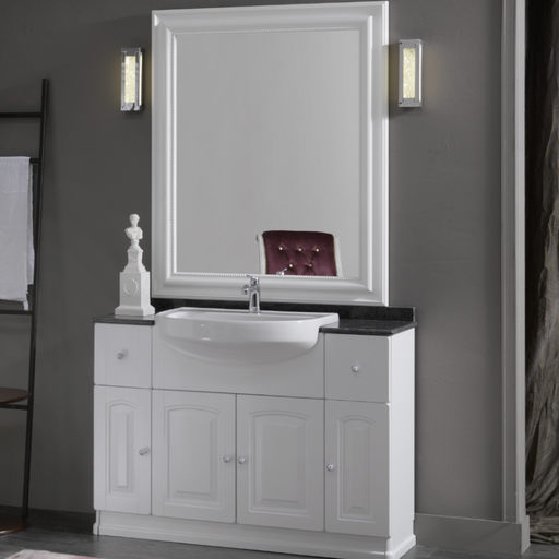 composizione mobile classico tradizionale dorian acanthis di compab con specchio intarsiato, top in marmo e lavabo semincasso in ceramica bianca